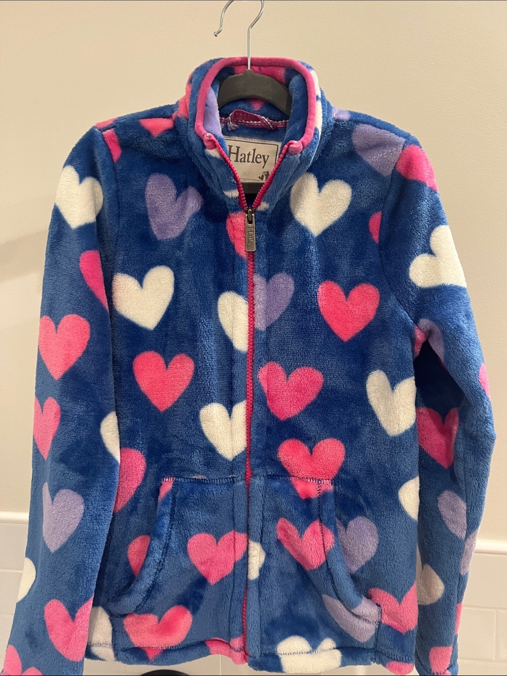 Hatley Blue Heart-Print Fleece Zip Jacket
